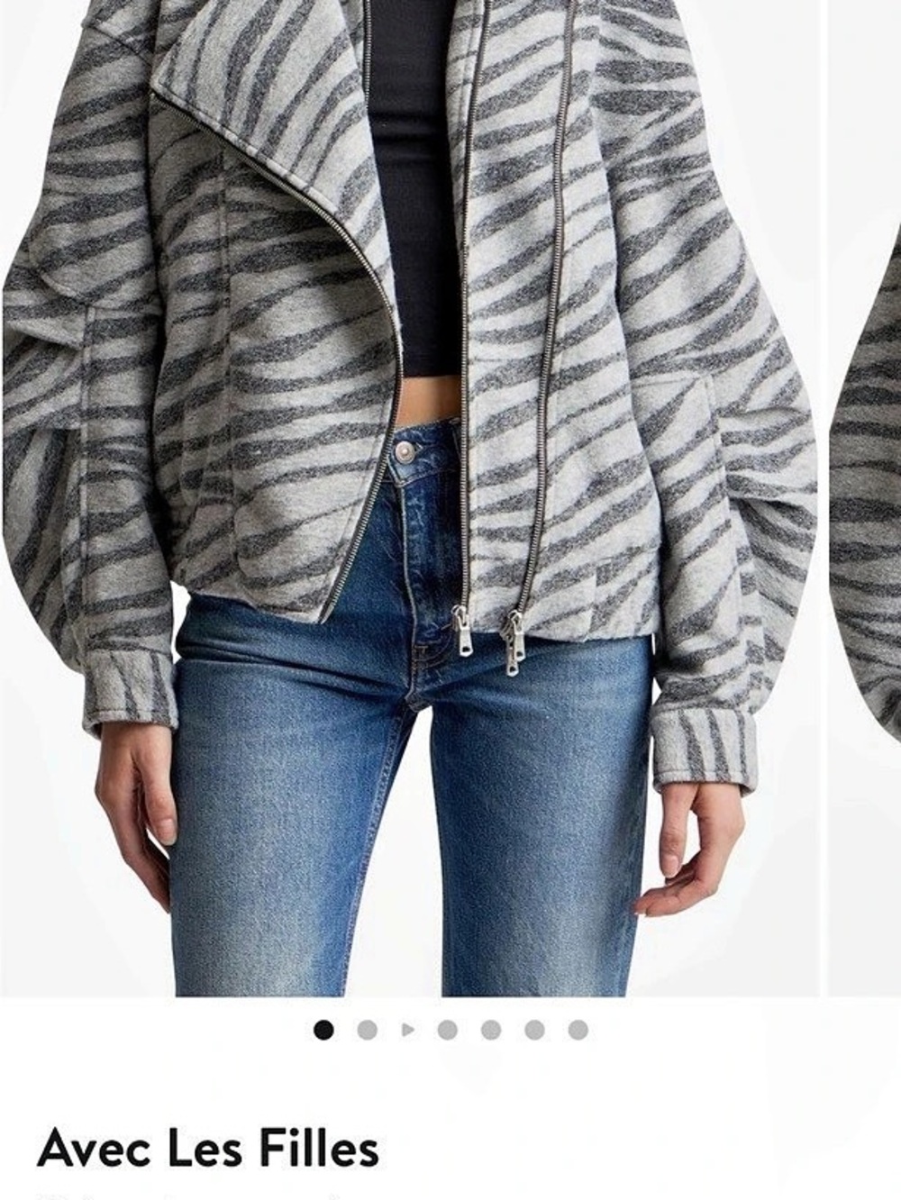 Avec Les Filles Zebra Jacquard Layered Bomber Jacket in Gray & Black